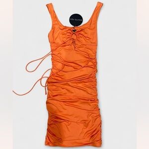 White Fox Boutique Orange Ruched Dress